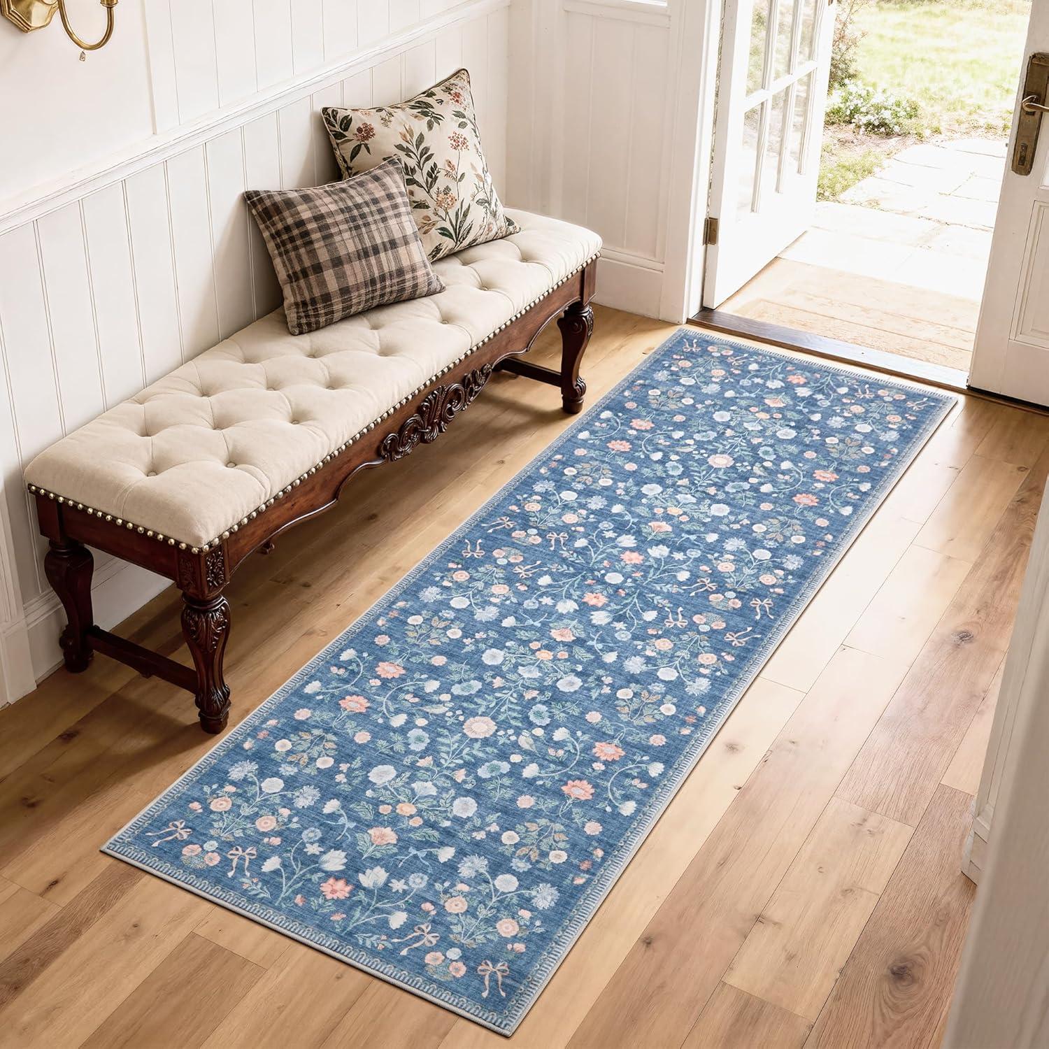 image:image5x7 Area Rugs Living Room Rug Vintage Washable Rug Floral Soft Carpet Indoor Floor NonSlip Stain Resistant Large Carpets for Bedroom Kids Nursery Dining Room Farmhouse Home Office BlackBlue
