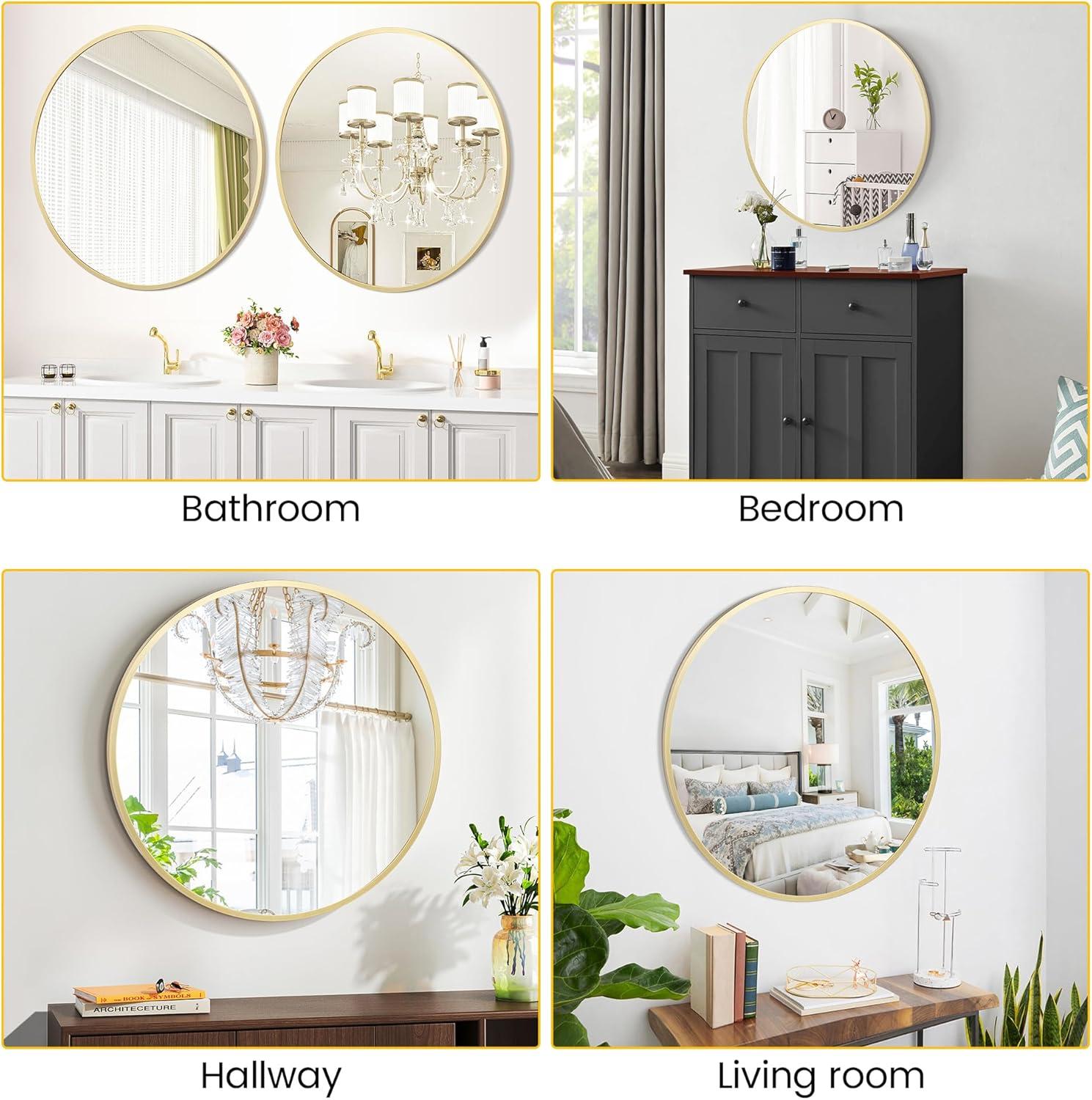 image:imageGarvee 20 in Round Mirror for Wall Black Metal Frame Circle Mirror Round Bathroom Mirror for Wall Decor Rounds Mirror for Entryway Vanity Bedroom Easy to InstallGold