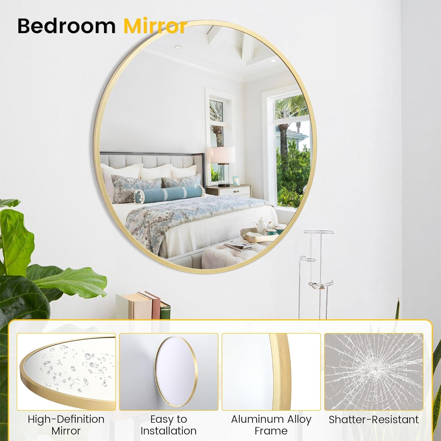 image:imageGarvee 20 in Round Mirror for Wall Black Metal Frame Circle Mirror Round Bathroom Mirror for Wall Decor Rounds Mirror for Entryway Vanity Bedroom Easy to InstallGold