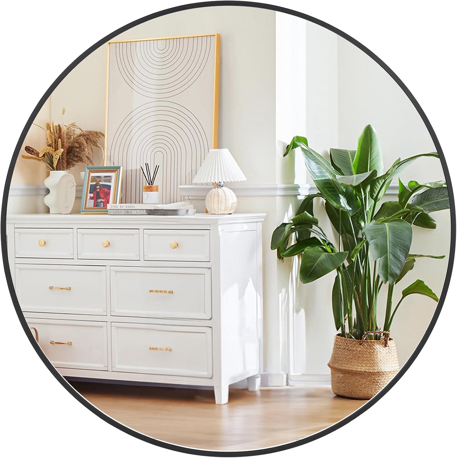 image:imageGarvee 20 in Round Mirror for Wall Black Metal Frame Circle Mirror Round Bathroom Mirror for Wall Decor Rounds Mirror for Entryway Vanity Bedroom Easy to InstallBlack