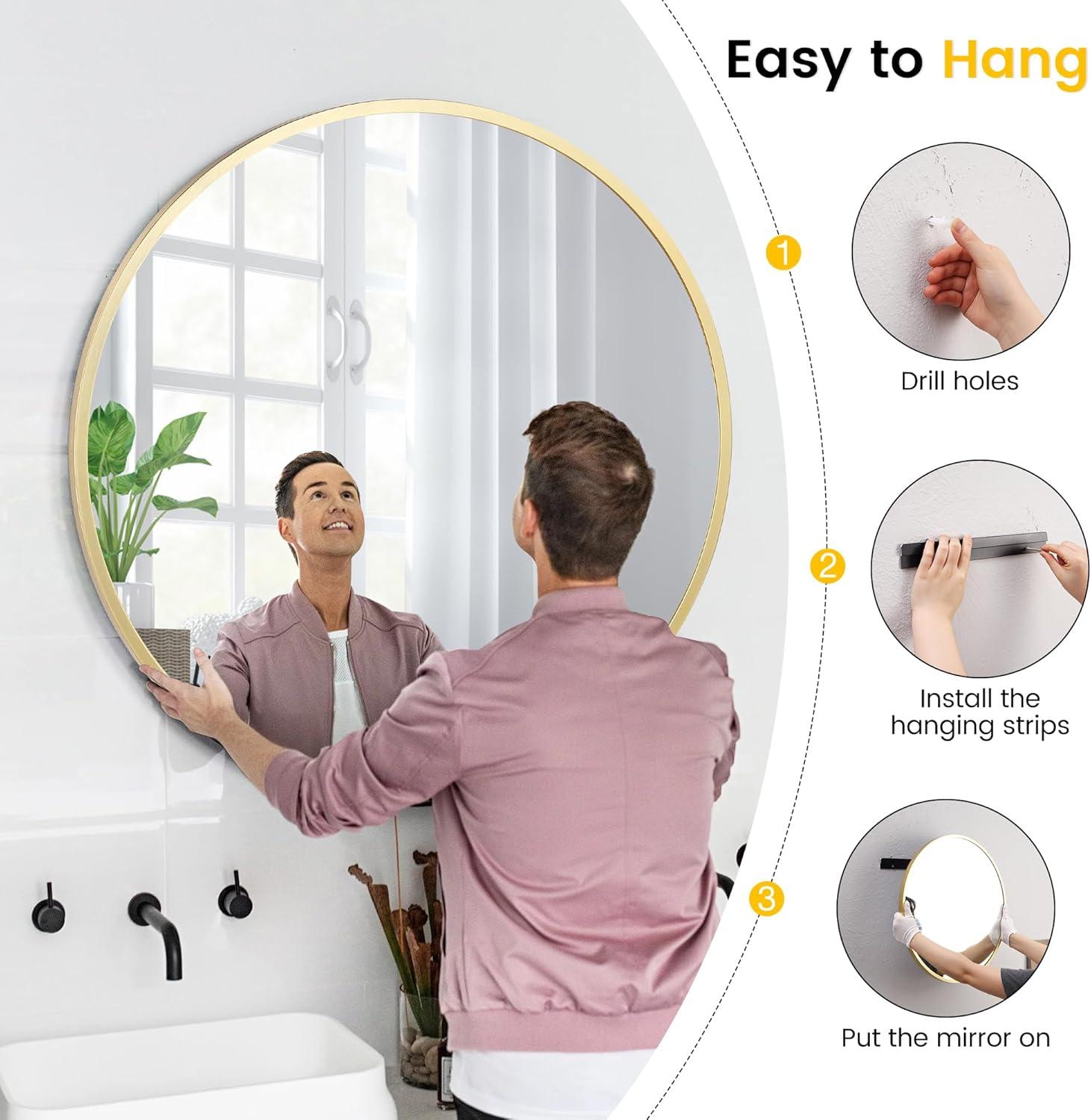 image:imageGarvee 20 in Round Mirror for Wall Black Metal Frame Circle Mirror Round Bathroom Mirror for Wall Decor Rounds Mirror for Entryway Vanity Bedroom Easy to InstallGold