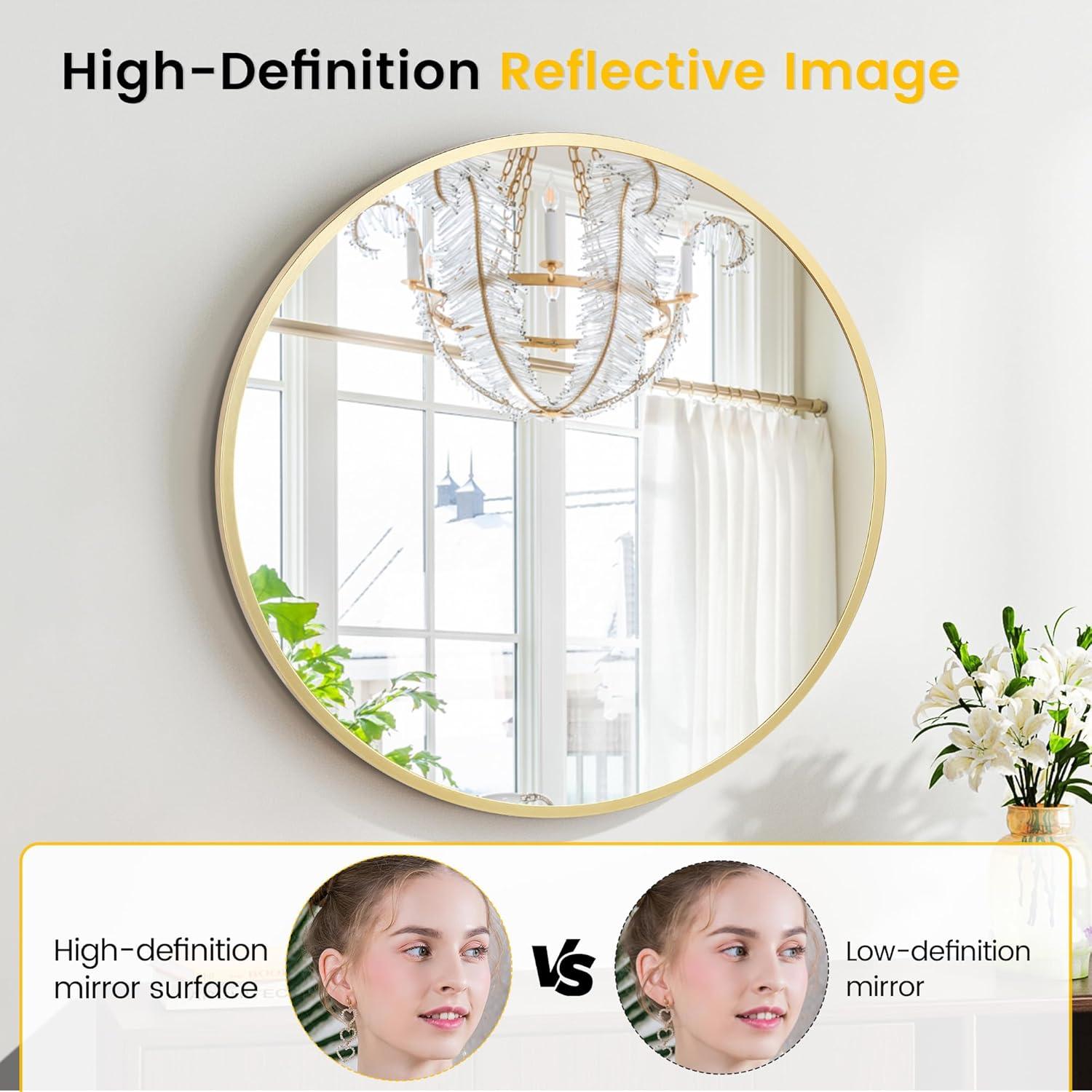 image:imageGarvee 20 in Round Mirror for Wall Black Metal Frame Circle Mirror Round Bathroom Mirror for Wall Decor Rounds Mirror for Entryway Vanity Bedroom Easy to InstallGold