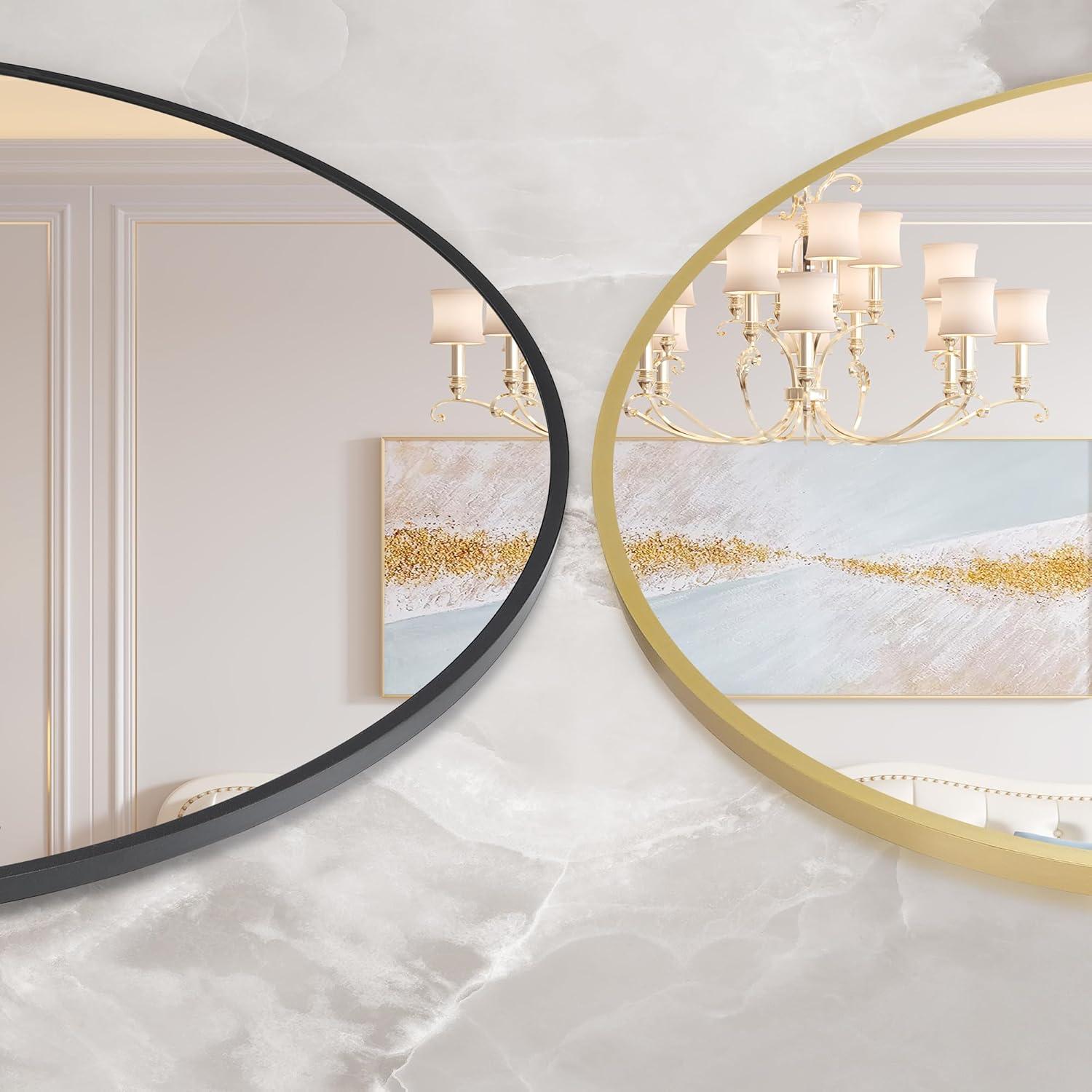 image:imageGarvee 20 in Round Mirror for Wall Black Metal Frame Circle Mirror Round Bathroom Mirror for Wall Decor Rounds Mirror for Entryway Vanity Bedroom Easy to InstallGold
