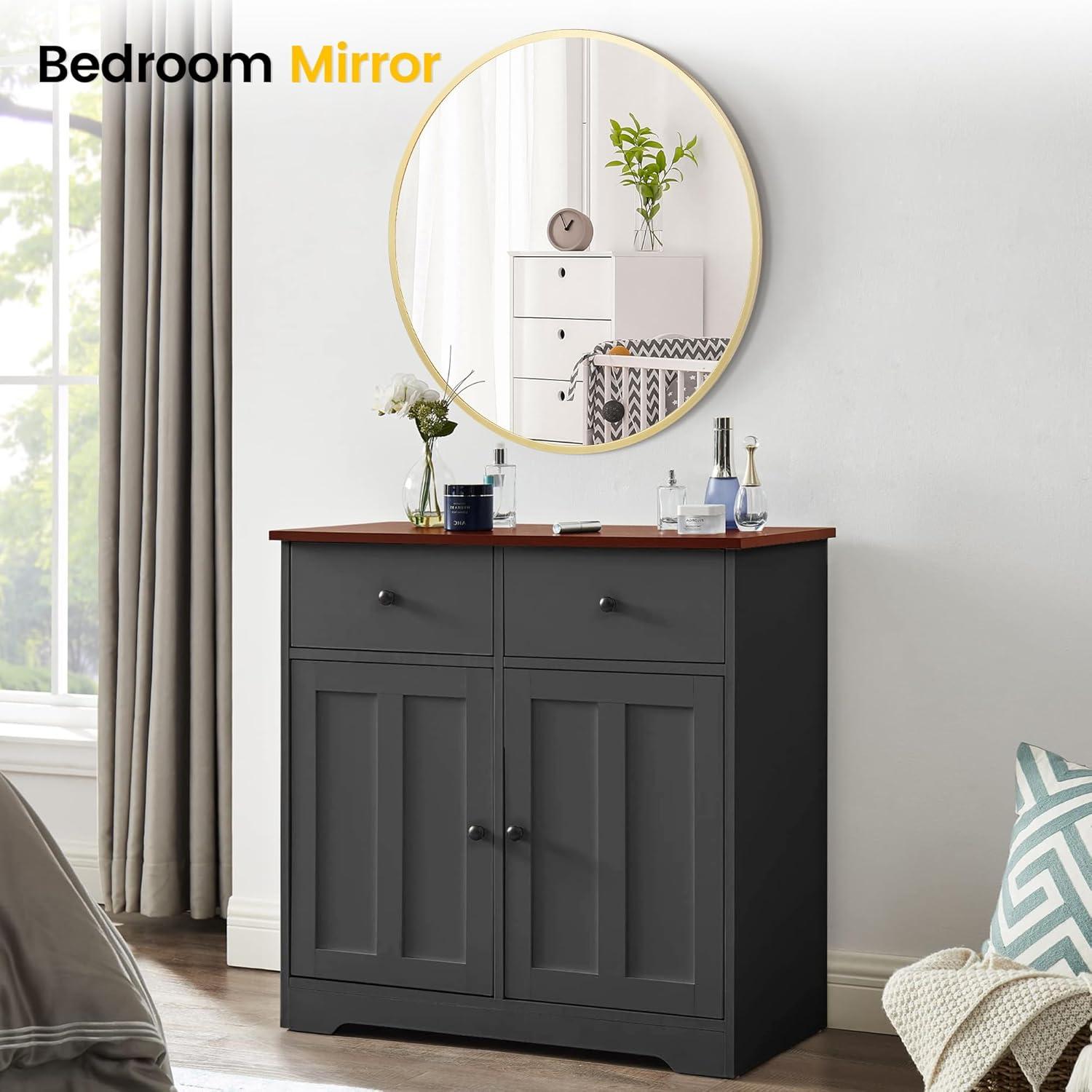 image:imageGarvee 20 in Round Mirror for Wall Black Metal Frame Circle Mirror Round Bathroom Mirror for Wall Decor Rounds Mirror for Entryway Vanity Bedroom Easy to InstallGold