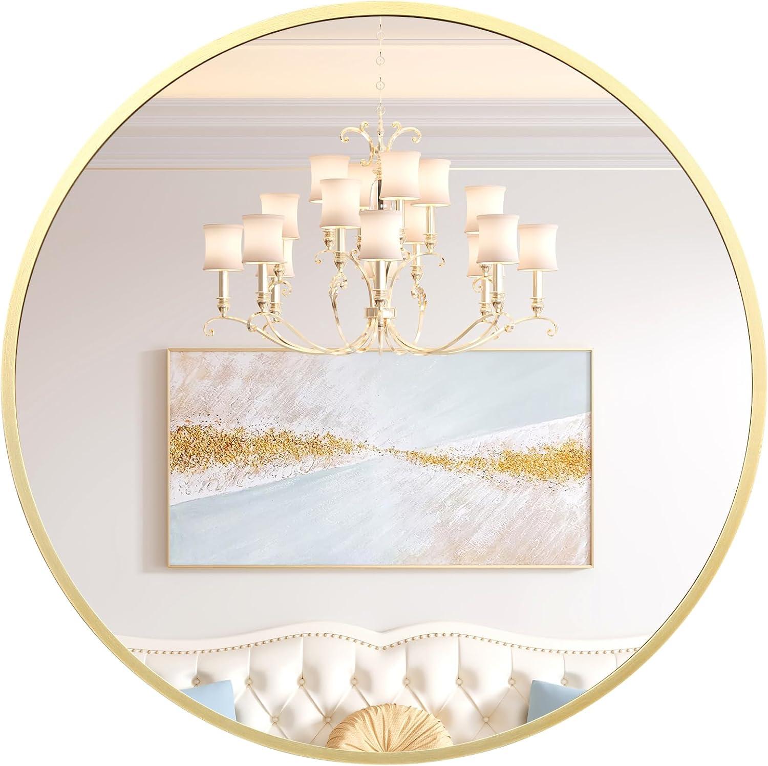 image:imageGarvee 20 in Round Mirror for Wall Black Metal Frame Circle Mirror Round Bathroom Mirror for Wall Decor Rounds Mirror for Entryway Vanity Bedroom Easy to InstallGold