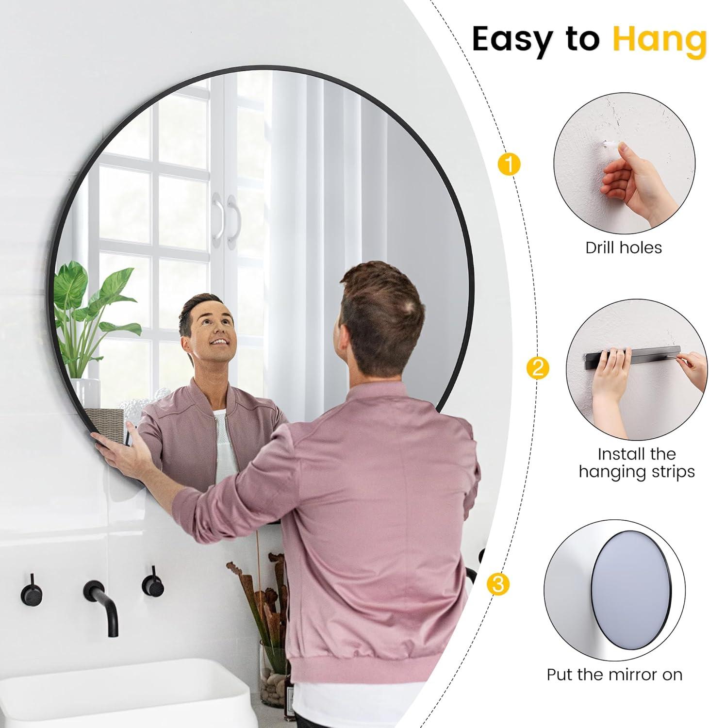 image:imageGarvee 20 in Round Mirror for Wall Black Metal Frame Circle Mirror Round Bathroom Mirror for Wall Decor Rounds Mirror for Entryway Vanity Bedroom Easy to InstallBlack