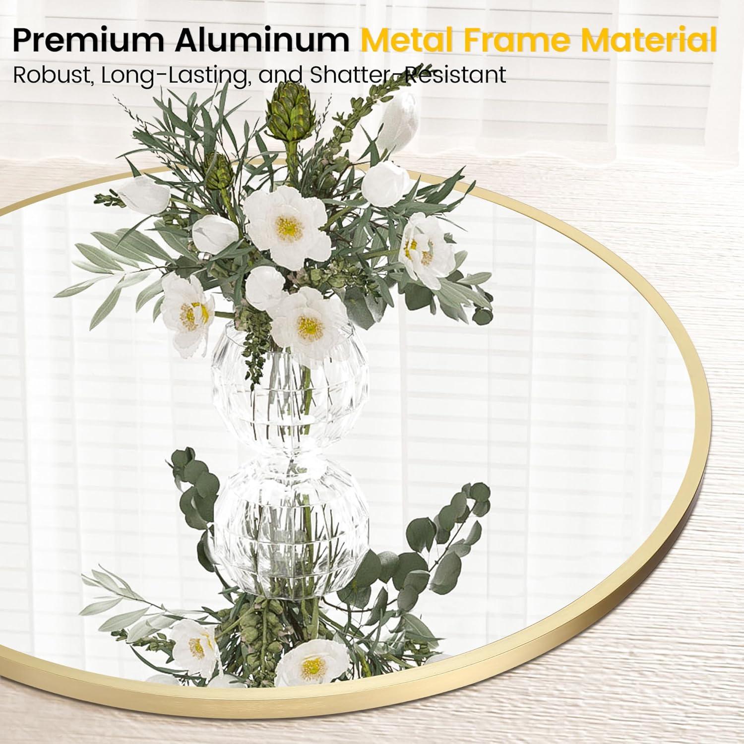 image:imageGarvee 20 in Round Mirror for Wall Black Metal Frame Circle Mirror Round Bathroom Mirror for Wall Decor Rounds Mirror for Entryway Vanity Bedroom Easy to InstallGold