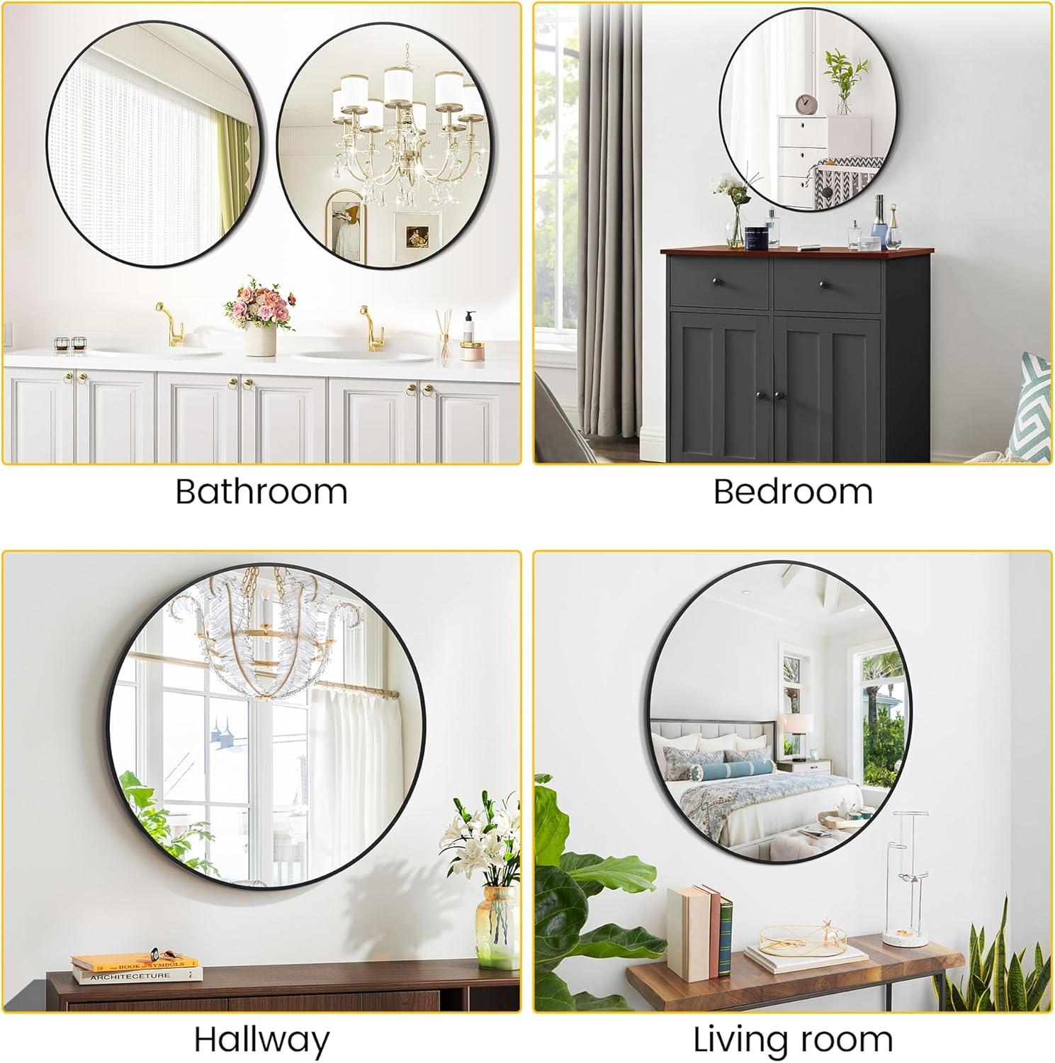 image:imageGarvee 20 in Round Mirror for Wall Black Metal Frame Circle Mirror Round Bathroom Mirror for Wall Decor Rounds Mirror for Entryway Vanity Bedroom Easy to InstallBlack