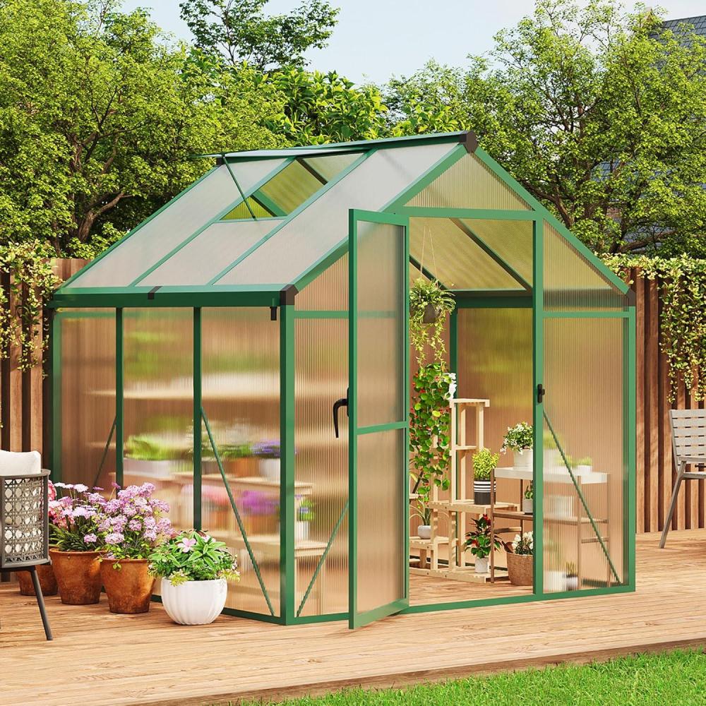 image:image6 x 10 ft Greenhouse Greenhouses for Outside Polycarbonate Greenhouse with Aluminum Frame Lockable Door and Ajustable Roof Vent for Backyard Green Houses for Outside Garden Backyard PatioGreen