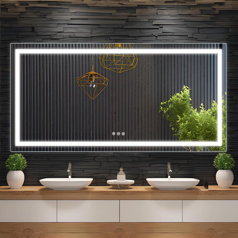 image:imageBathroom Mirror With Lights 60x30 In Wall Mount Bathroom Vanity Mirror With Front and Backlight High Magnification Stepless Dimmable With AntiFog ShatterProof Memory 3 Colors for Makeup Show656L x 36W