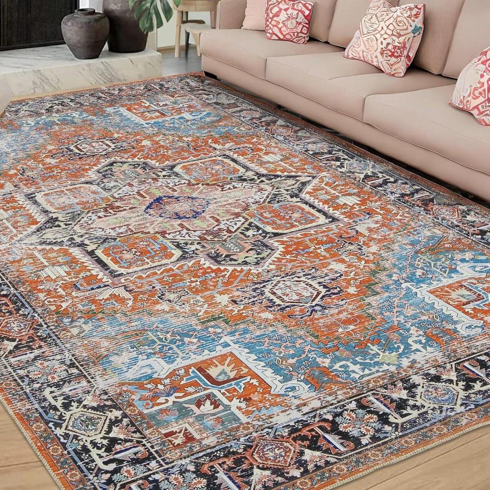 image:imageGARVEE 9x12 Area Rug for Living Room Washable Persian Vintage Distressed Floral Print Floor Carpet Retro Accent Throw Traditional Non Slip Home Decor Rug for Bedroom Dining Room Office Orange