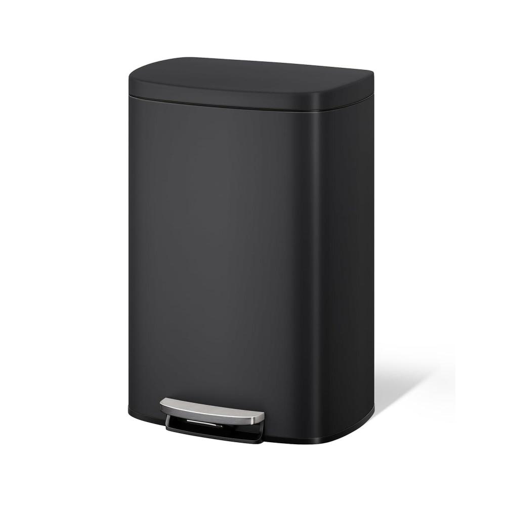 image:imageGarvee 13 gal  50 L Stainless Steel Kitchen Trash Can with Lid Large Rustproof Garbage Can for Kitchen Stepon Metal Trash Bin with Inner Bucket Rear Handle Soft Close Lid SilverBlack