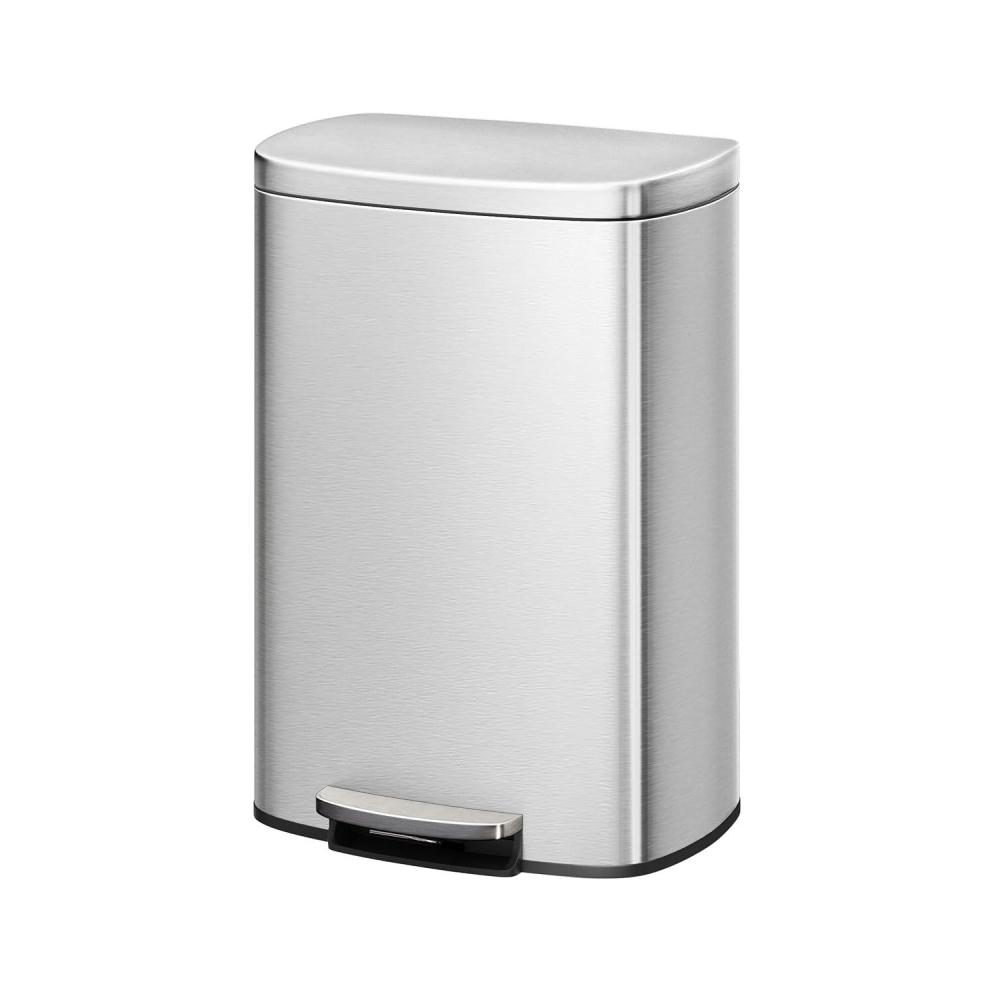 image:imageGarvee 13 gal  50 L Stainless Steel Kitchen Trash Can with Lid Large Rustproof Garbage Can for Kitchen Stepon Metal Trash Bin with Inner Bucket Rear Handle Soft Close Lid SilverSilver