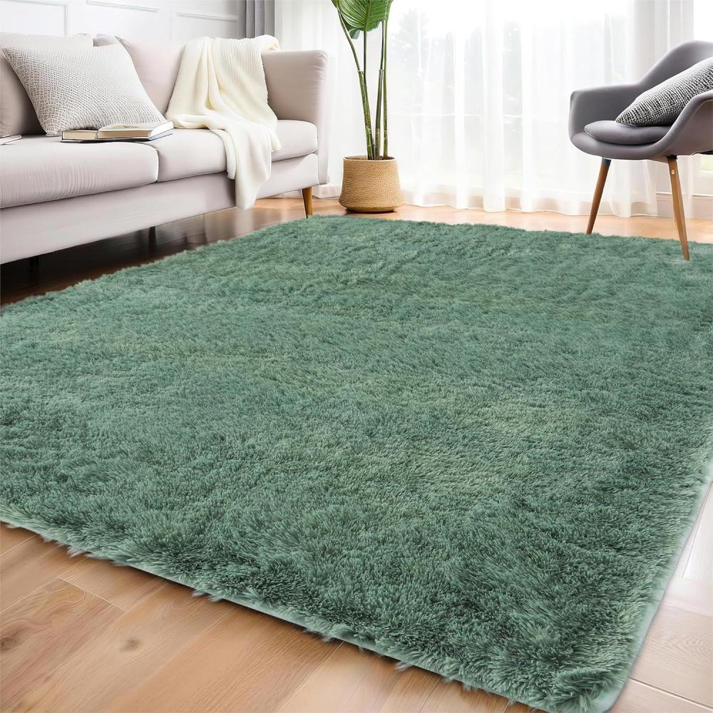 image:imageGarvee 8x10 Shag Rug for Living Room Fluffy Rug NonSlip Modern Solid Color Bedroom Throw Carpet Ultra Soft Nursery Rug Plush Fuzzy Faux Fur Area Rug for Home Decor Bedside Girls Boys Mint