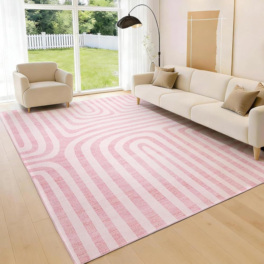 image:imageGarvee 9X12 Area Rugs for Living Room Abstract Modern Washable Rugs NonSlip LowPile Soft Floor Carpet for Bedroom Living Room Dining Room GreenPink