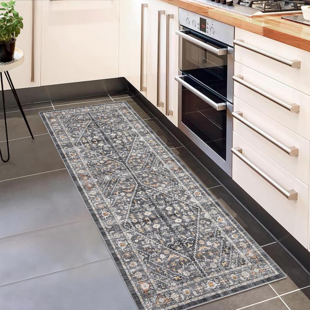 image:imageGarvee 9x12 Large Living Room Rug for Bedroom Vintage Oriental Foldable NonSkid Stain Resistant Area Rugs Washable Traditional Print Soft LowPile NonShedding Accent Carpet BeigeGrey