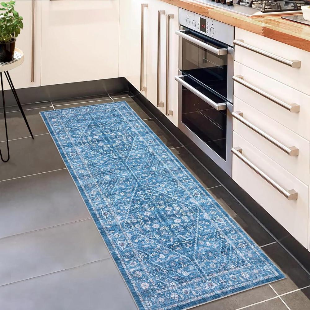 image:imageGarvee 9x12 Large Living Room Rug for Bedroom Vintage Oriental Foldable NonSkid Stain Resistant Area Rugs Washable Traditional Print Soft LowPile NonShedding Accent Carpet BeigeBlue