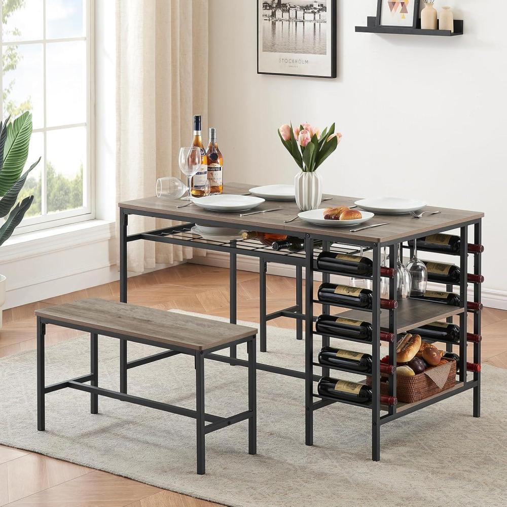 image:imageGarvee Dining Table Set for 4 Kitchen Table Set for 4 with 2 Benches 3 Piece Dining Room Table Set for Small Space Apartment BlackGrey