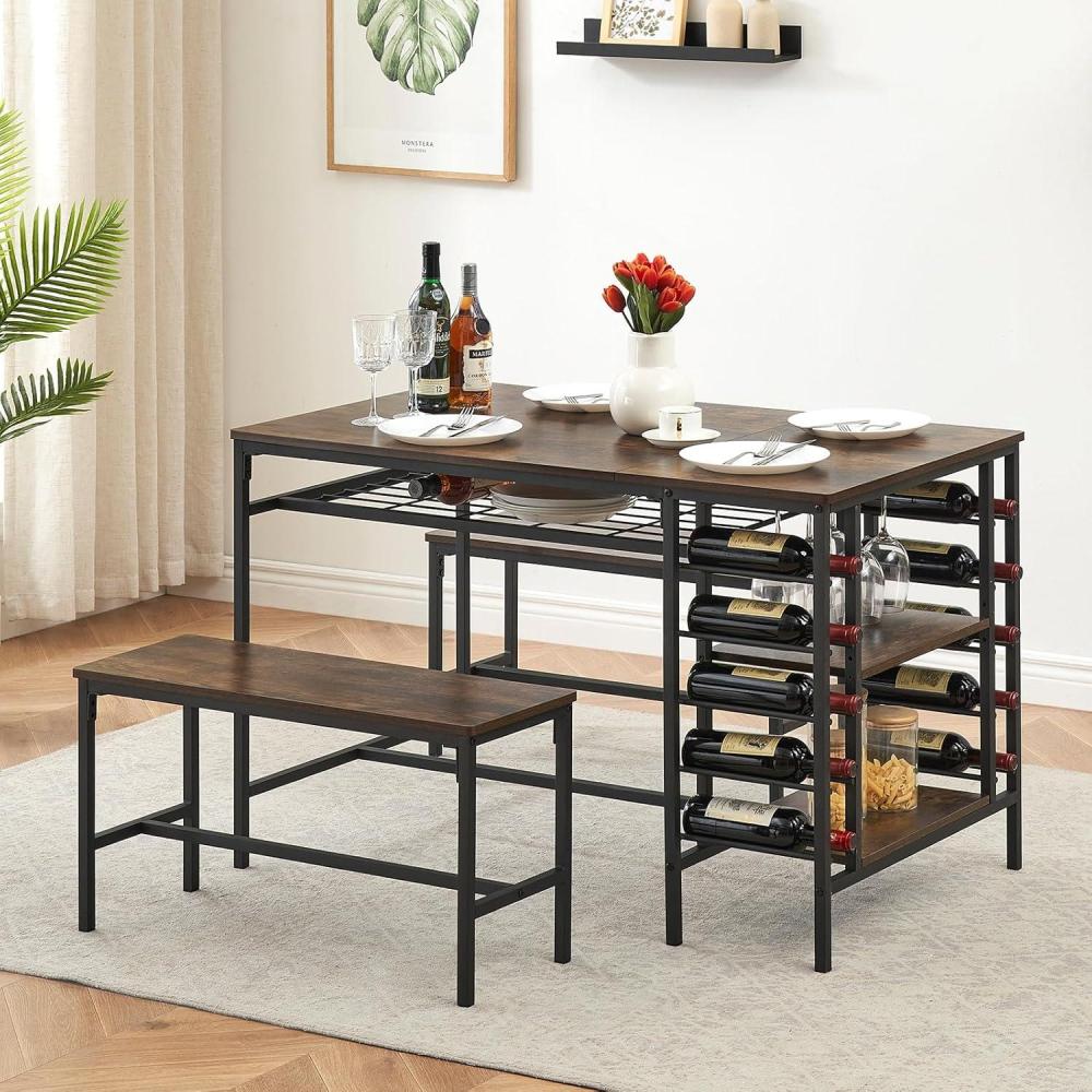 image:imageGarvee Dining Table Set for 4 Kitchen Table Set for 4 with 2 Benches 3 Piece Dining Room Table Set for Small Space Apartment BlackRetro Brown