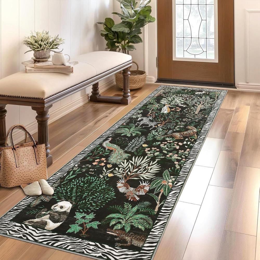 image:imageGarvee Jungle Rug 5x7 Washable Animal Living Room Rug NonSlip NonShedding Kids Bedroom Aesthetic Rugs for Boy Play Room Foldable Low Pile Accent Botanical Rugs for Kitchen Office Nursery Decor BlackBlack