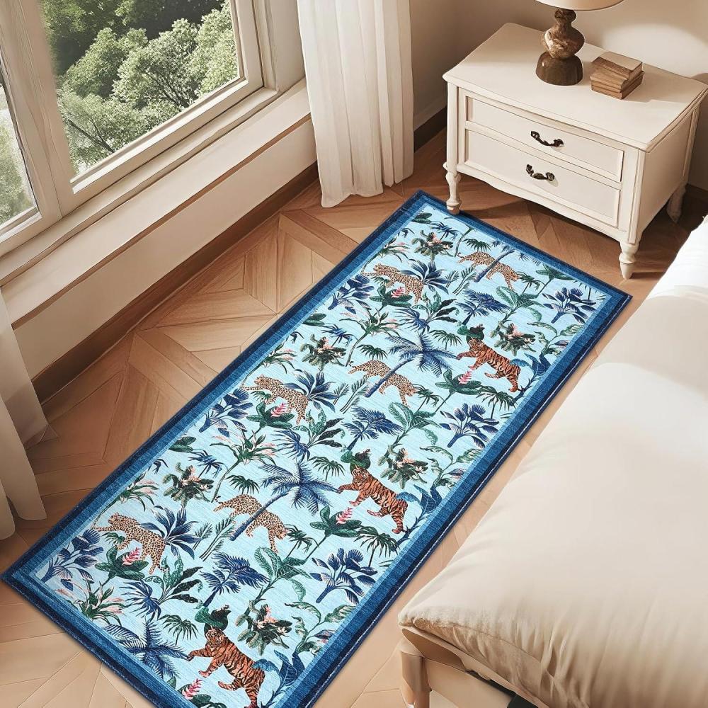 image:imageGarvee Jungle Rug 5x7 Washable Animal Living Room Rug NonSlip NonShedding Kids Bedroom Aesthetic Rugs for Boy Play Room Foldable Low Pile Accent Botanical Rugs for Kitchen Office Nursery Decor BlackTiger Blue