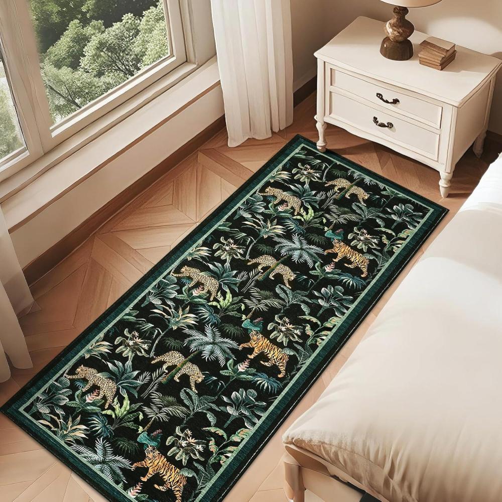 image:imageGarvee Jungle Rug 5x7 Washable Animal Living Room Rug NonSlip NonShedding Kids Bedroom Aesthetic Rugs for Boy Play Room Foldable Low Pile Accent Botanical Rugs for Kitchen Office Nursery Decor BlackTiger Black