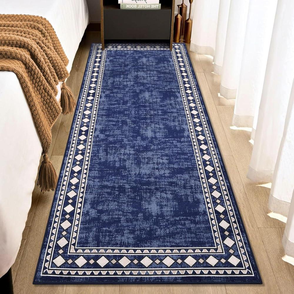 image:imageGarvee Large Bordered Area Rug 9x12 Machine Washable Living Room Rug StainResistant Neutral Floor Cover UltraSoft Low Pile Geometric Indoor Rugs for Bedroom Dining Room Playroom Farmhouse Dorm TealBlue