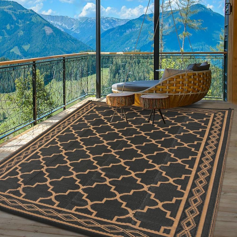 image:imageGarvee Large Outdoor Rugs 9x18 Waterproof Reversible Outdoor Plastic Straw Rugs Easy Cleaning Patio Camping Carpet AllWeather Outside Rugs for RV Patio Porch Deck Balcony GreyWhiteBlackBrown
