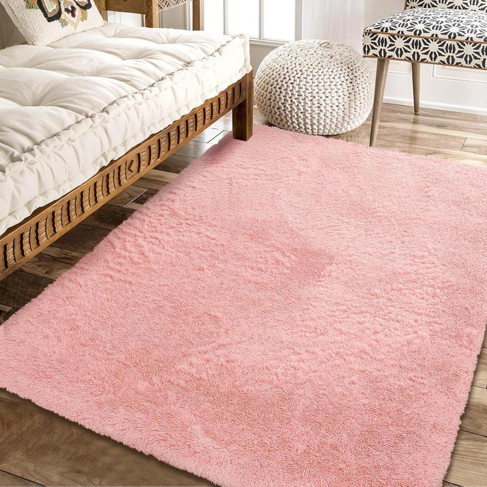 image:imageGarvee Living Room Area Rug 9x12 Pink Fluffy Rug Ultra Soft Large Bedroom Modern Solid Color Throw Carpet with NonSlip Backing Non Shedding Plush Shag Carpet for Nursery Kids Room Home Decor