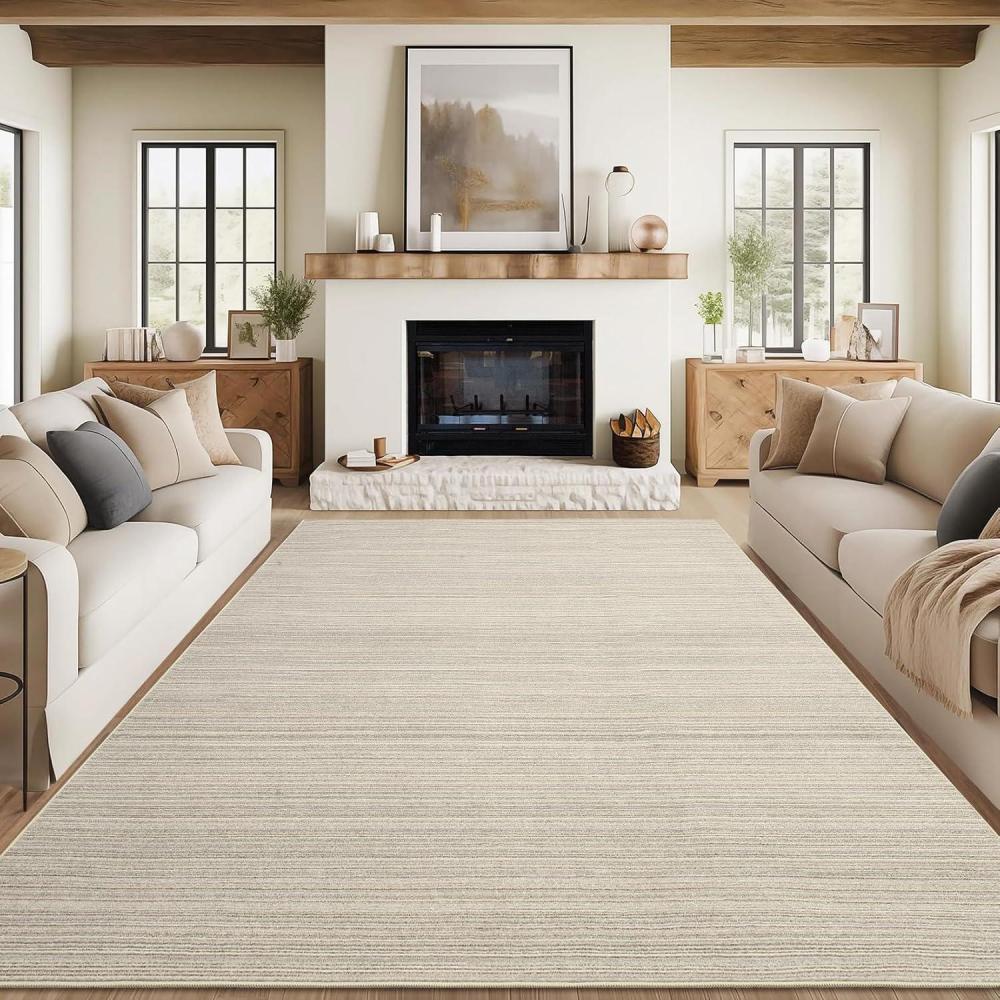 image:imageGarvee Modern Striped Rug 8x10 Area Rugs Soft Low Pile Stain Resistant Easy to Clean NonShedding Durable Living Room Kitchen Indoor Carpet Neutral Color for Modern Home Decor Beige