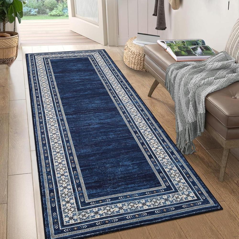 image:imageGarvee Modern Washable Rugs 5x7 Soft Non Slip Living Room Rugs Ultra Thin Low Pile Large Bedroom Carpet Non Slip Modern Bordered Print Mat for Dining Room Nursery Playroom Red BrownBlue