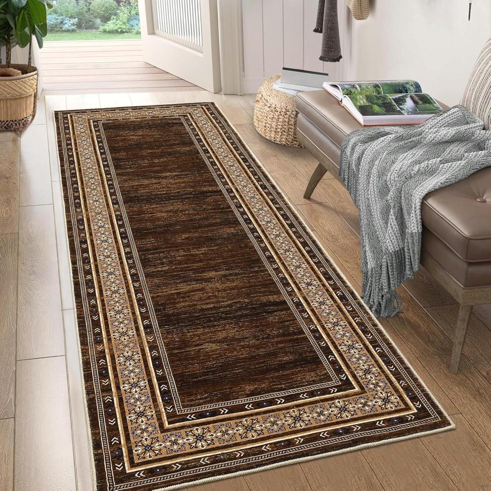 image:imageGarvee Modern Washable Rugs 5x7 Soft Non Slip Living Room Rugs Ultra Thin Low Pile Large Bedroom Carpet Non Slip Modern Bordered Print Mat for Dining Room Nursery Playroom Red BrownRed Brown