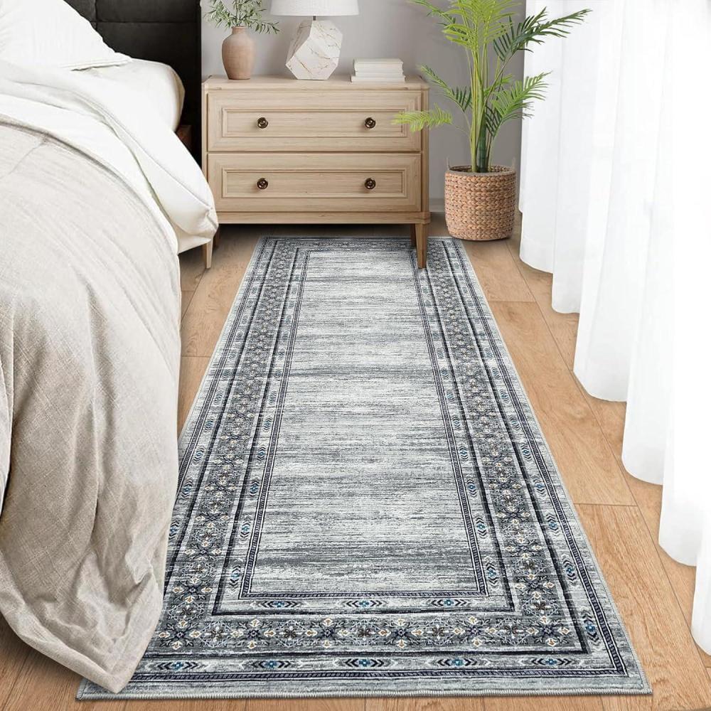 image:imageGarvee Modern Washable Rugs 5x7 Soft Non Slip Living Room Rugs Ultra Thin Low Pile Large Bedroom Carpet Non Slip Modern Bordered Print Mat for Dining Room Nursery Playroom Red BrownGrey Green
