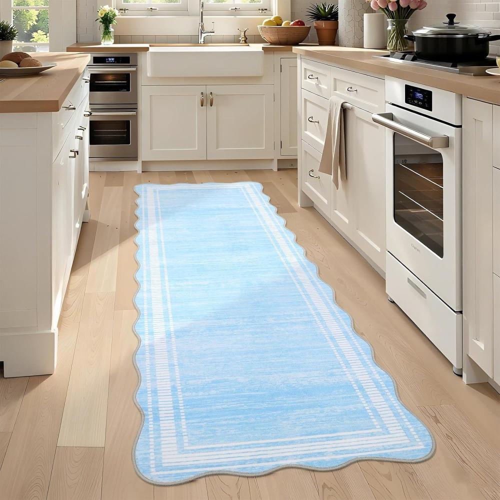 image:imageGarvee Scalloped 8x10 Rugs Washable Area Rugs for Living RoomModern Stain Resistant Solid Rug for Bedroom Scalloped Low Pile NonSlip Neutral Rug for Farmhouse Dining Room Home Office DormGreyLight Blue