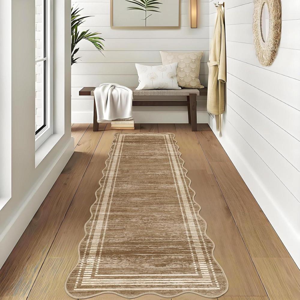 image:imageGarvee Scalloped 8x10 Rugs Washable Area Rugs for Living RoomModern Stain Resistant Solid Rug for Bedroom Scalloped Low Pile NonSlip Neutral Rug for Farmhouse Dining Room Home Office DormGreyBrown