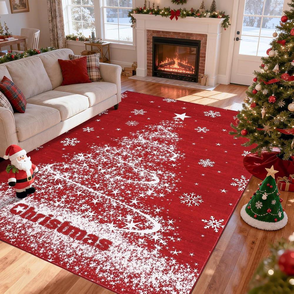 image:imageGarvee Scalloped 8x10 Rugs Washable Area Rugs for Living RoomModern Stain Resistant Solid Rug for Bedroom Scalloped Low Pile NonSlip Neutral Rug for Farmhouse Dining Room Home Office DormGreyRedchristmas Tree
