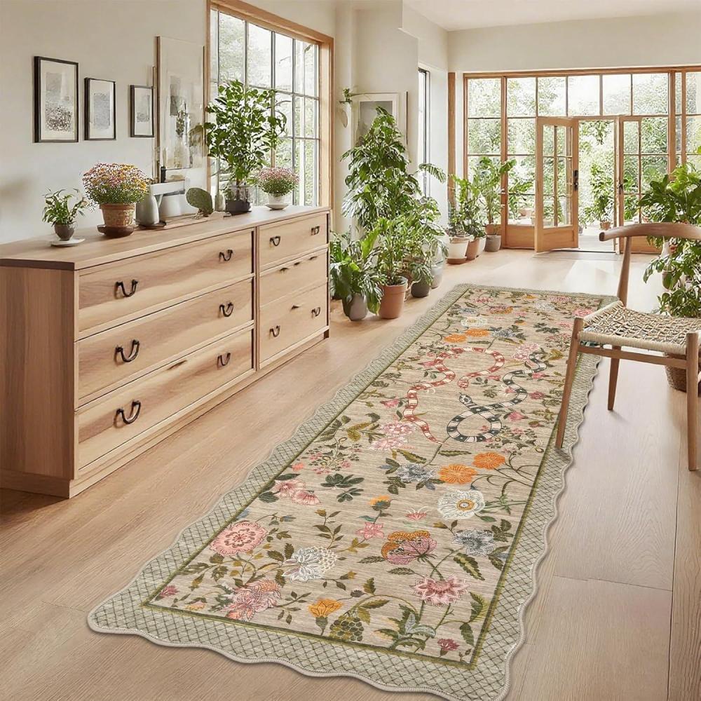 image:imageGarvee Scalloped 8x10 Rugs Washable Area Rugs for Living RoomModern Stain Resistant Solid Rug for Bedroom Scalloped Low Pile NonSlip Neutral Rug for Farmhouse Dining Room Home Office DormGreyBrownsnake