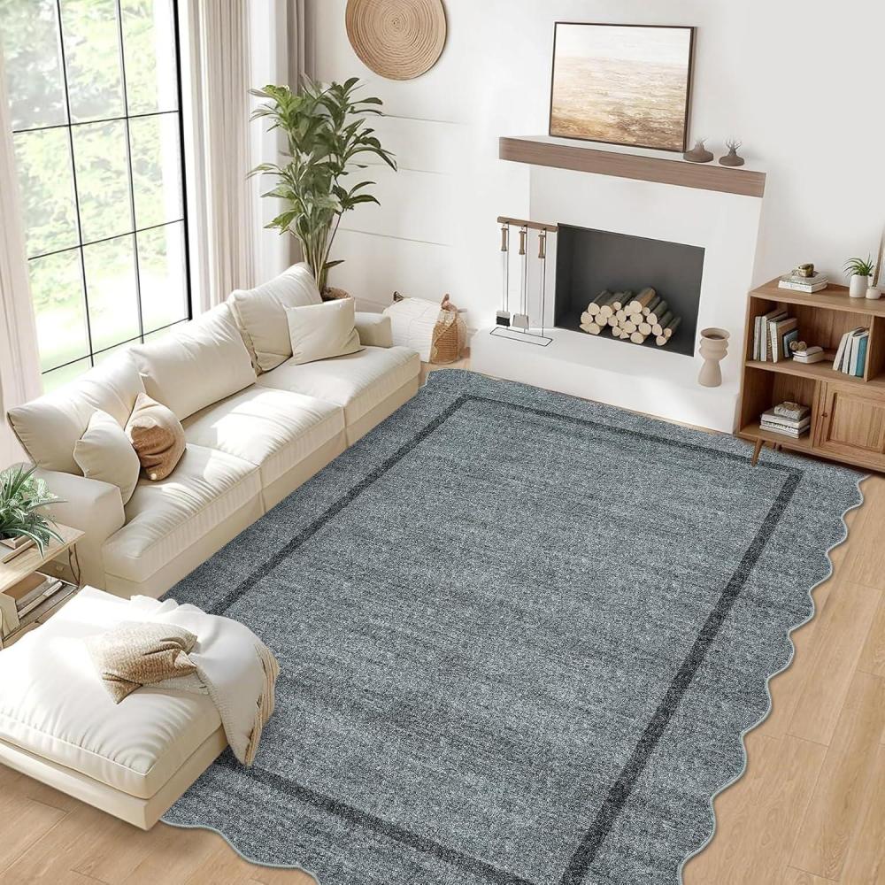 image:imageGarvee Scalloped Washable Rug 9x12 Area Rug for Bedroom Living Room Rug Modern Non Slip Large Area Rug Soft Throw Rugs Low Pile Stain Resistant Carpet for Dining Room Nursery Office Blue 9x12Scalloped01grey