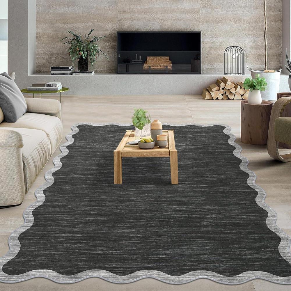 image:imageGarvee Scalloped Washable Rug 9x12 Area Rug for Bedroom Living Room Rug Modern Non Slip Large Area Rug Soft Throw Rugs Low Pile Stain Resistant Carpet for Dining Room Nursery Office Blue 9x12Scalloped02black