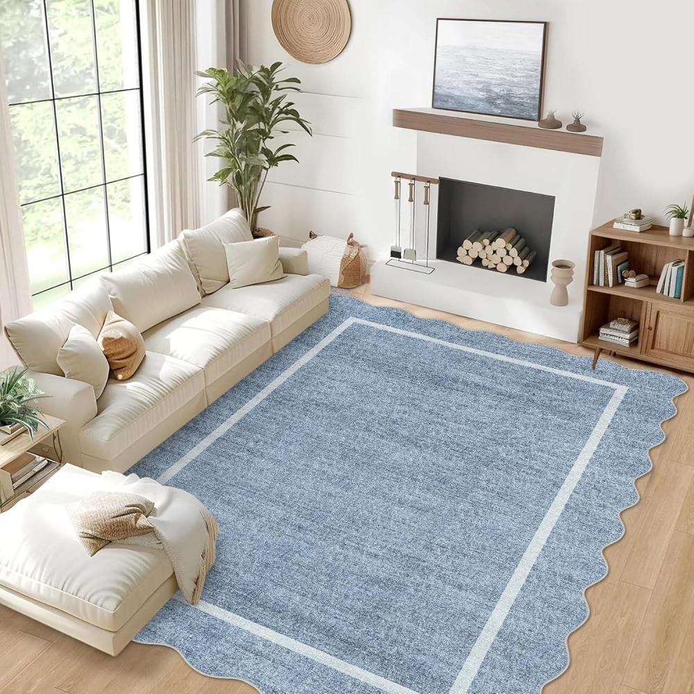 image:imageGarvee Scalloped Washable Rug 9x12 Area Rug for Bedroom Living Room Rug Modern Non Slip Large Area Rug Soft Throw Rugs Low Pile Stain Resistant Carpet for Dining Room Nursery Office Blue 9x12Scalloped01blue