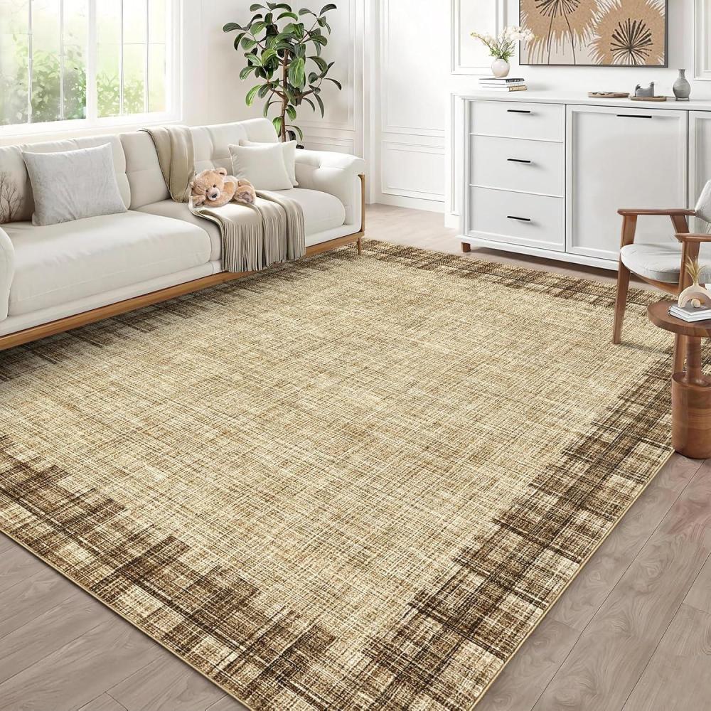 image:imageGarvee Solid Washable 9x12 Rugs for Living Room Border Plaid Rug NonSlip StainResistant Rugs Clearance Modern LowPile Carpet 9 x 12 Rug for Bedroom Dining Farmhouse Mat with Rubber BackTanNaturalplaid