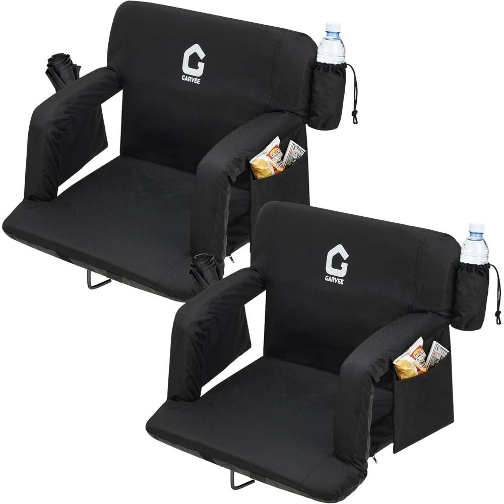 image:imageGarvee Stadium Seats with Back Support and Padded Cushion  Extra Wide Bleacher Chair with AntiSlip Mat  Reclining Stadium Football Seats  6 Adjustable Angle Large Pockets Cup HoldersBlack