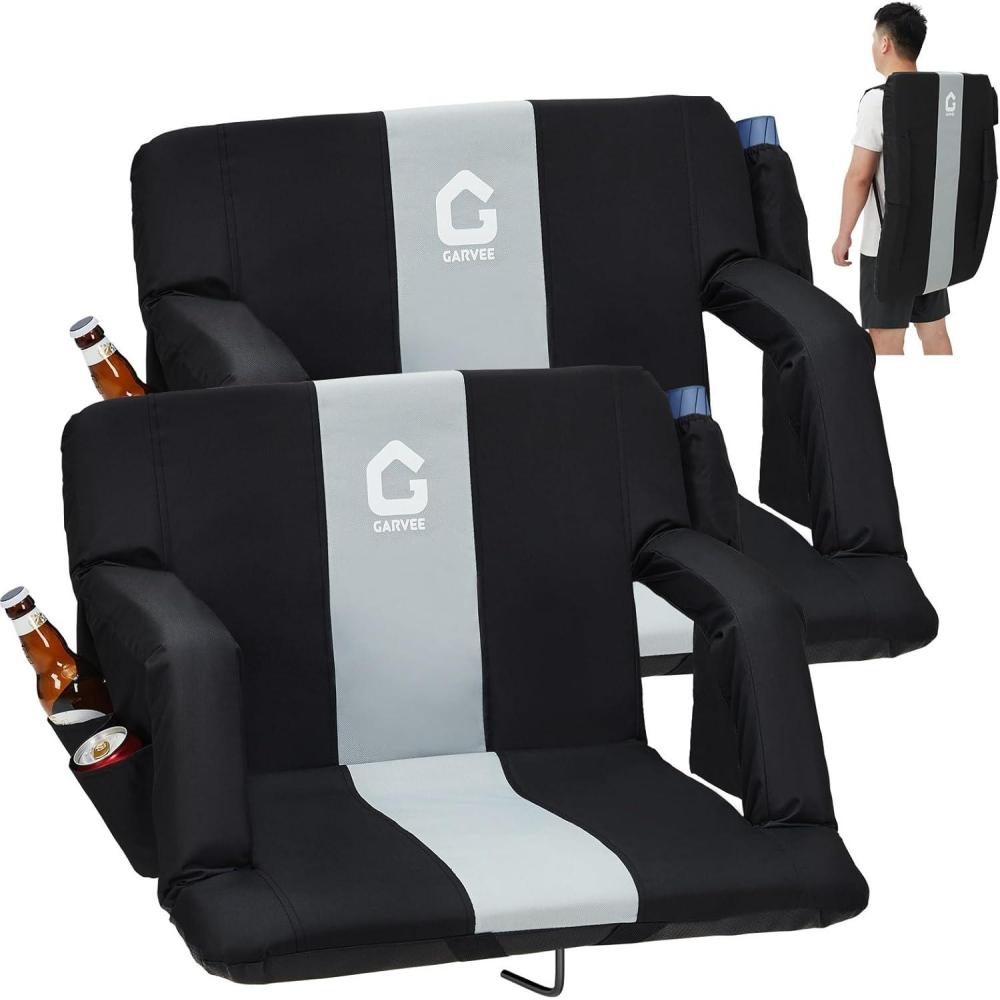 image:imageGarvee Stadium Seats with Back Support and Padded Cushion  Extra Wide Bleacher Chair with AntiSlip Mat  Reclining Stadium Football Seats  6 Adjustable Angle Large Pockets Cup HoldersGrey