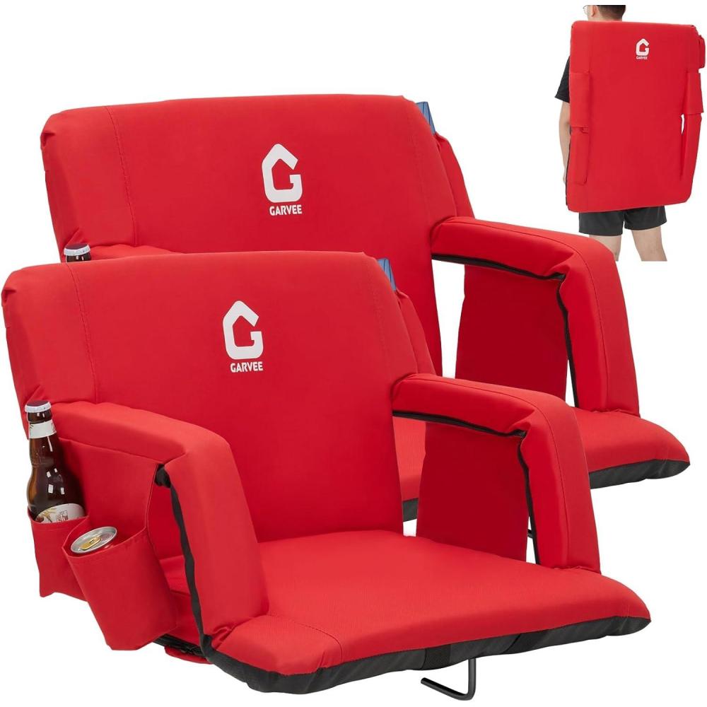 image:imageGarvee Stadium Seats with Back Support and Padded Cushion  Extra Wide Bleacher Chair with AntiSlip Mat  Reclining Stadium Football Seats  6 Adjustable Angle Large Pockets Cup HoldersRed