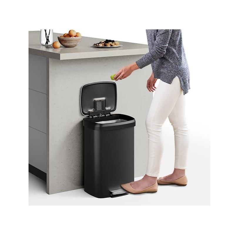 image:imageGarvee Stainless Steel Trash Can 50 L13 gal Hands Free Garbage Can with Soft Close Lid and Foot Pedal Metal Kitchen Waste Bin with Inner Bucket for Living Room Office D Shape SilverMatte Black