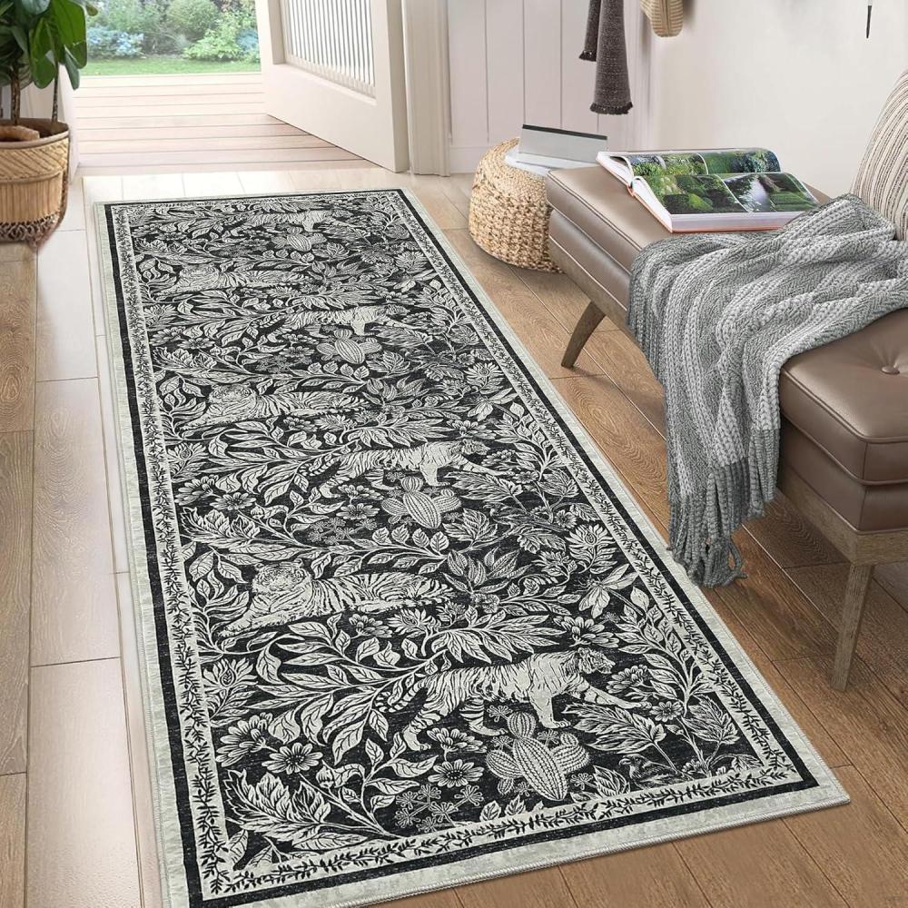 image:imageGarvee Tiger 5x7 Area Rug Washable Modern Living Room Rugs Non Slip Black Rugs for Bedroom Ultra Thin Vintage Throw Carpet Retro Accent Floor Cover Indoor Contemporary Mat for Dining Room Home OfficeBlack