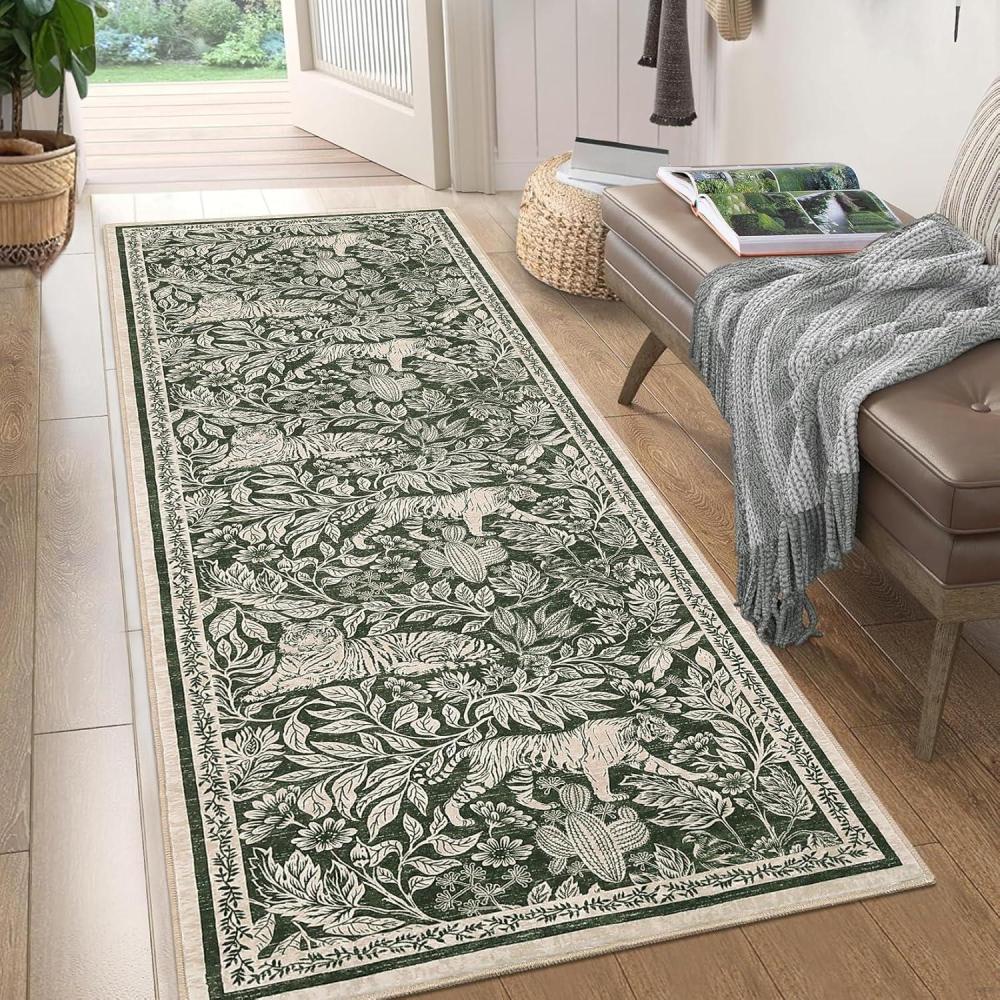 image:imageGarvee Tiger 5x7 Area Rug Washable Modern Living Room Rugs Non Slip Black Rugs for Bedroom Ultra Thin Vintage Throw Carpet Retro Accent Floor Cover Indoor Contemporary Mat for Dining Room Home OfficeGreen