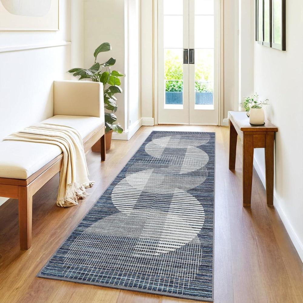 image:imageGarvee Washable 9x12 Area Rug for Living Room Modern Abstract Non Slip Bedroom Rugs Large Non Slip Low Pile Floor Cover for Dining Room Ultra Thin Foldable Throw Carpet for Home Office BlueBlue