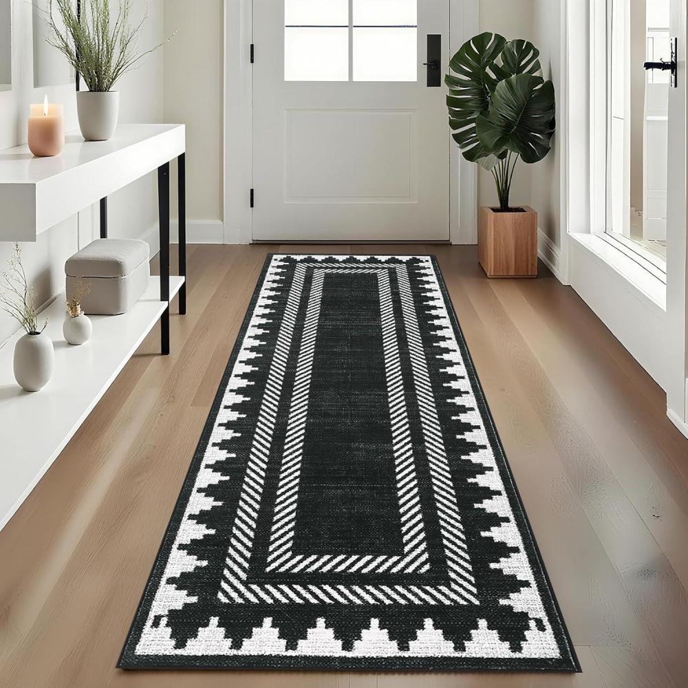 image:imageGarvee Washable Area Rug 8x10 Modern Solid Living Room RugLarge Bordered Rugs for Bedroom Neutral Carpet 8x10 Rugs for Farmhouse Dining Room NonSlip Stain Resistant Under Table Brown RugClassic Black
