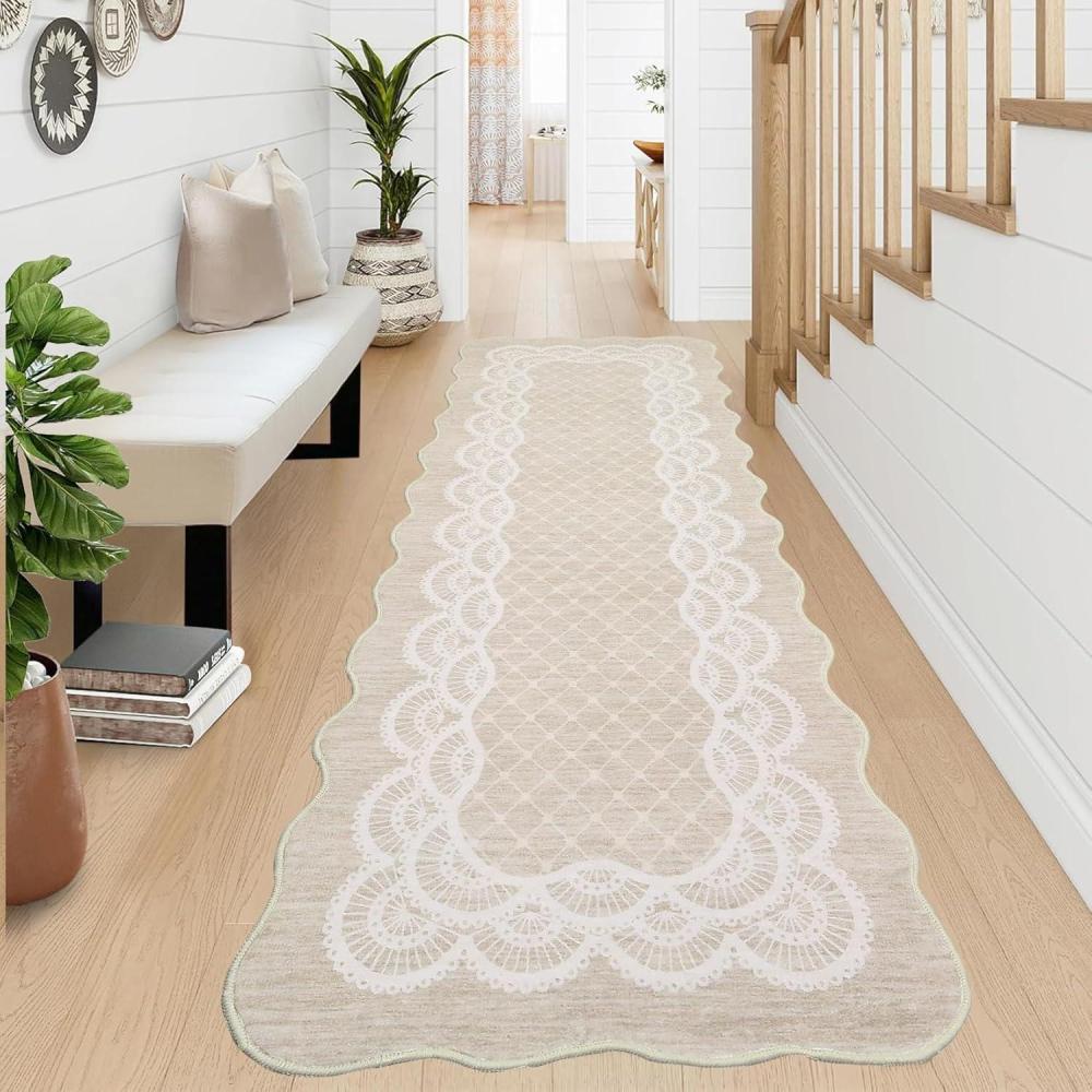 image:imageGarvee Washable Area Rug 8x10 Modern Solid Living Room RugLarge Bordered Rugs for Bedroom Neutral Carpet 8x10 Rugs for Farmhouse Dining Room NonSlip Stain Resistant Under Table Brown RugLace Beige